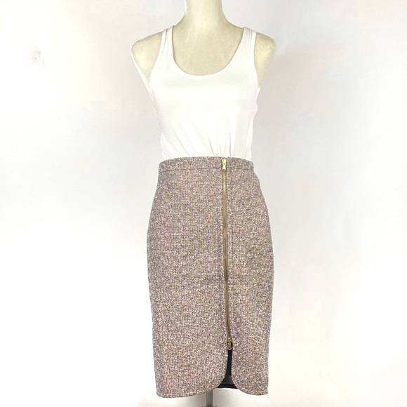 J. Crew Front Zip Pencil Skirt Sparkly Purple Gold Metallic Tweed Skirt Size 0 - Picture 4 of 17